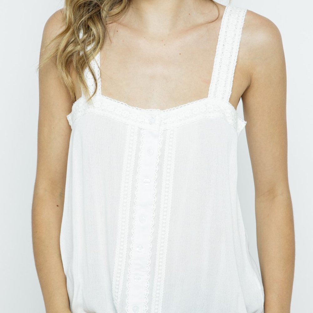 Woven Button Down Tank Lace Contrast